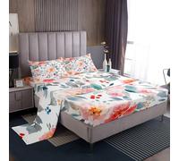 Homemissing Watercolor Pink Floral Bed Sheets Set Single Size For Kids Boys Girls Floral Botanical Bedroom Decor Blossom Flowers Pattern 3Pcs with 1 Pillowcase Leaf Branches Bedding