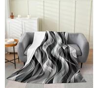 Homemissing Wavy Plush Throw Blanket Double 60x79Inch Kids Geometric Flannel Fleece Blanket for Sofa Couch Modern Art All Season,Bed Blanket Black Grey Room Decor