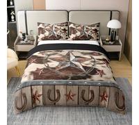 Homemissing West Texas Star Duvet Cover 100% Cotton Super King Size Western Aztec Bedding Set Decor Cow Fur Printed Cowboy Rustic Farmhouse Horseshoes Comforter Cover Soft Bedroom Decor 3Pcs