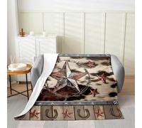 Homemissing West Texas Star Fleece Throw Blanket Double 60x79Inch Western Aztec Flannel Blanket Plush Fuzzy for Kids Decor Cow Fur Printed Cowboy Rustic Farmhouse Horseshoes for Bed Chair Living Room