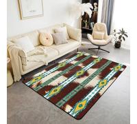 Homemissing Western Area Rug 100x150cm Cowhide Cow Print Vintage Animal Retro Fur Living Room Rugs Boho Rustic Farmhouse Style Decor Carpet Exotic Geometric Indoor Floor Mat Bright Teal Non-slip