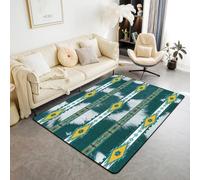 Homemissing Western Area Rug 100x150cm Cowhide Cow Print Vintage Animal Retro Fur Living Room Rugs Bedroom Boho Rustic Decor Carpet with Non-Slip Backing Exotic Geometric Indoor Floor Mat Emerald