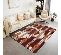 Homemissing Western Area Rug 100x150cm Cowhide Cow Print Vintage Animal Retro Fur Living Room Rugs Bedroom Boho Rustic Decor Carpet with Non-Slip Backing Exotic Geometric Indoor Floor Mat Browm Red