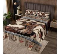 Homemissing Western Aztec Bedspread Double Size Cowboy Boots Hat Coverlet Set for Kids Boys Girls Decor West Texas Star Cow Fur Printed Horseshoes Rustic Quilted Coverlet Room Decor