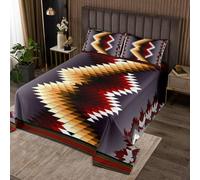 Homemissing Western Aztec Bedspread King Size Vintage Rustic Southwest Native American Farmhouse Coverlet Set for Boys Girls Teens Boho Yellow Red Geometric Quilted Coverlet Room Decor
