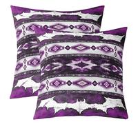 Homemissing Western Aztec Throw Pillow Covers 2 Pcs Cowhide Cow Print Retro Fur Cushion Case Boho Rustic Farmhouse Style Decor Pillowcase Exotic Geometric Indoor Outdoor Purple Super Soft 60x60cm