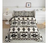 Homemissing Western Bedding Set for Boys Girls,Southwestern Aztec Comforter Set Double Size Geometric Pattern Duvet Quilt Microfiber Rustic Farmhouse Decor Black White Brown 3 Pcs with 2 Pillow Cases