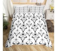 Homemissing Western Cow Skull Duvet Cover Double Size Boys Girls Boho Aztec Bedding Set Breathable Soft Longhorn Skull Duvet Cover 3Pcs Wild West Bedroom Decor Black White