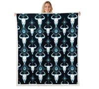 Homemissing Western Cow Skull Sherpa Blanket Plush Fuzzy Boho Aztec Fleece Throw Blanket Boys Girls Longhorn Skull for Bed Couch Chair Living Room Wild West Bedroom Decor Navy Blue Double 60x79Inch