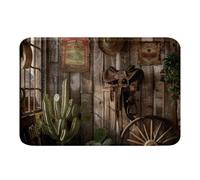 Homemissing Western Cowboy Bathroom Rugs Wild West Cowboy Bath Mats Vintage Southwest Bathroom Accessories Wooden House Floor Doormats 20x32Inch Soft Microfiber