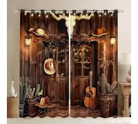 Homemissing Western Cowboy Blackout Curtains 30%-50% Wild West Cowboy Darkening Drapes for Room Decor Wooden House Thermal Insulated Shades Vintage Southwest Window Treatments, 2 Panels W46*L54