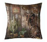 Homemissing Western Cowboy Throw Pillow Covers 1 Pcs Wild West Cowboy Decorative Pillowcase Vintage Southwest Cushion Covers for Sofa Couch Bed Wooden House Cushion Case Home Decor 18 x 18-Inch