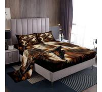 Homemissing Western Decor Bed Sheets Set Double Size Cow Fur Print Bed Set for Kids Boys Girls Cowhide Deep Pocket Fitted Sheet Wild Western Cowboy Breathable Soft Lightweight Microfiber Farmhouse