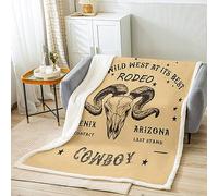 Homemissing Western Decor Sherpa Blanket Wild West Cowboy Fleece Throw Blanket for Bed Sofa Retro Cowbo Style Plush Blanket Sheep Print Fuzzy Blanket Flannal Blanket Queen 90x90 Inch