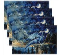 Homemissing Western Dragon Placemats Set of 4 45X30cm Cool Fantasy Dragon Placemats for Dining Table Indoor Outdoor Kitchen Wild Animals Table Mats Placemat Magic Wildlife Decor Table Place Mats