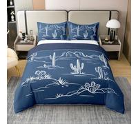 Homemissing Western Duvet Cover 100% Cotton King Size Desert Cactus Comforter Cover for Boys Girls Blue Bedding Set 3Pcs Vintage Southwest Room Decor Breathable Soft Lightweight Microfiber