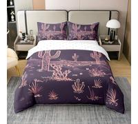Homemissing Western Duvet Cover 100% Cotton Super King Size Boys Girls Desert Cactus Bedding Set Breathable Soft Purple Comforter Cover 3Pcs Vintage Southwest Bedroom Decor Microfiber Zipper Closure