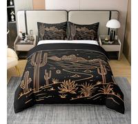 Homemissing Western Duvet Cover 100% Cotton Super King Size Boys Girls Desert Cactus Bedding Set Breathable Soft Black Browm Comforter Cover 3Pcs Vintage Southwest Bedroom Decor Zipper Closure