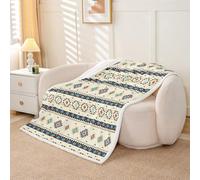 Homemissing Western Fleece Throw Blanket Southwestern Aztec Sherpa Blanket for Kids Women Men Plush Fuzzy Rustic Farmhouse Double 60x79Inch Geometric for Bed Couch Chair Beign Blue Bedroom Decor