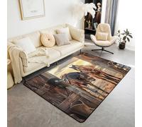Homemissing Western Horse Area Rug 100 * 150cm Polyester Wild West Cowboy Living Room Rugs for Bedroom Vintage Southwest Decor Carpet Rustic Indoor Floor Mat Soft Non-slip