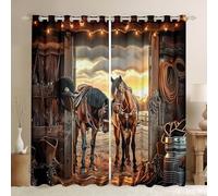 Homemissing Western Horse Curtains for Bedroom Living Room Wild West Cowboy 30%-50% Blackout Darkening Drapes Vintage Southwest Window Treatments, 2 Panels W66*L90 Rustic Room Decor