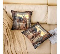 Homemissing Western Horse Throw Pillow Covers Set of 2 Wild West Cowboy Square Cushion Covers Vintage Southwest Pillow Case Rustic Cushion Case for Couch Sofa Bedroom Decor 40x40cm