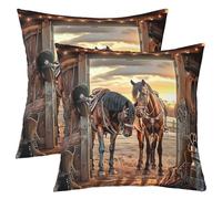 Homemissing Western Horse Throw Pillow Covers Set of 2 Wild West Cowboy Square Cushion Covers Vintage Southwest Pillow Case Rustic Cushion Case for Couch Sofa Bedroom Decor 50x50cm