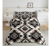Homemissing Western Kids Comforter Set Double Size Southwestern Aztec Bedding Set Rustic Farmhouse Duvet Quilt for Boys Girls Bedroom Geometric Pattern Decor White Brown Black Microfiber Ultra Soft