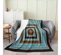 Homemissing Western Plush Throw Blanket Texas Star Print Flannel Blanket Double 60x79Inch Blue All Season for Couch Bed Sofa Bedroom Decor
