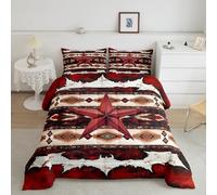 Homemissing Western Texas Star Print Duvet Set Cowhide Cow Print Retro Fur Bedding Set with 1 Pillow Cases Boho Rustic Single Bedclothes Southwest Aztec Bedroom Decor Exotic Geometric Duvet Quilt