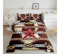 Homemissing Western Texas Star Print Duvet Set Single Size Cowhide Cow Print Retro Fur Bedding Set Boho Rustic Farmhouse Duvet Quilt Exotic Geometric Bedroom Decor Modern Art2 Pcs with 1 Pillow Cases