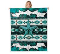 Homemissing Western Texas Star Print Throw Blanket Southwest Aztec Fleece Sherpa Cozy Fuzzy Plush Warm Boho Rustic Fuzzy Plush Throw Exotic Geometric Double 60x79Inch Cowhide Cow Print for Bed Couch