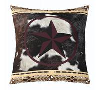 Homemissing Western Texas Star Throw Pillow Covers 1 Pcs Cow Fur Print Square Cushion Covers Western Farm Animal Skin Pillow Case Cowboy Cushion Case for Sofa Red White Black Bedroom Decor 55x55cm