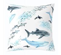 Homemissing Whales Throw Pillow Covers 1 Pcs Sharks Decorative Pillowcase Humpback Whales Orcas Cushion Covers for Sofa Couch Bed Ocean Sealife Animal Cushion Case Home Decor 60x60cm