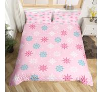 Homemissing Winter Snowflakes Duvet Cover King Size Winter Holiday Bedding Set for Boys Girls Frozen Snowflake Comforter Cover Pink Bedroom Decor 3Pcs