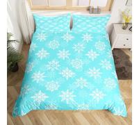 Homemissing Winter Snowflakes Duvet Cover Single Size Blue Frozen Snowflake Comforter Cover for Boys Girls Christmas Decor Bedding Set 2Pcs Winter Holiday Room Decor