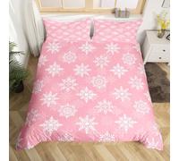 Homemissing Winter Snowflakes Duvet Cover Super King Size Boys Girls Winter Holiday Bedding Set Breathable Soft Pink Comforter Cover 3Pcs Frozen Snowflake Bedroom Decor
