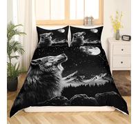 Homemissing Wolf Bedding Set King Size Mooon Comforter Cover Set for Boys Girls Teens Universe Cloud Galaxy Duvet Cover Star Print Bedspread Cover Room Decor Animal Quilt Cover，No Comforter