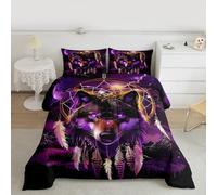 Homemissing Wolf Duvet Set Single Size for Kids Boys Girls Wolves Howling Quilt Set Mountain Moon Wolf Down Duvet with 1 Pillowcase Animal Wolves Bedding Set