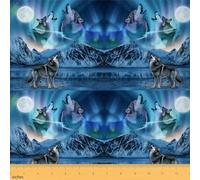 Homemissing Wolf Fabric by The Yard 1 Yard (L92*W150cm) Wolves Howling Upholstery Fabric for Chairs Decor Aurora Decorative Waterproof Outdoor Fabric Moon Wolf Mountain