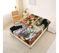 Homemissing Wolf Fitted Sheet 150x200cm Rustic Cabin Country Bed Sheets Set 30cm Deep Pocket Farmhouse Nature WildLife Bedding Buffalo Check Breathable Soft Lightweight Microfiber