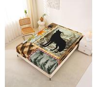 Homemissing Wolf Fitted Sheet 90x200cm Rustic Cabin Country Bed Sheets Set 30cm Deep Pocket Girls Farmhouse Nature WildLife Bedding Forest Breathable Soft Lightweight Microfiber