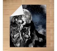Homemissing Wolf Flannel Blanket Plush Fuzzy Baby 30x40Inch Boys Girls Farmhouse Cabin Fleece Throw Blanket for Kids Animal Wolves Mountain Moon Wolf Room Decor