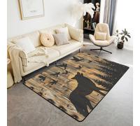Homemissing Wolf Hunting Living Room Rugs Area Rug 100 * 150cm Kids Western Farmhouse Woodland Birds Wild Animal Decor Carpet for Boys Girls Teens Retro Vintage Wood Plank Indoor Floor Mat Room Decor