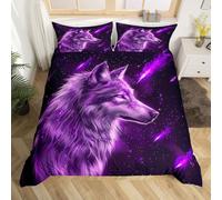 Homemissing Wolves Howling Duvet Cover Set King Size for Kids Boys Girls Wolf Bedding Set Animal Wolves Duvet Cover with 2 Pillowcases Mountain Moon Wolf Bedding