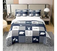 Homemissing Woodland Animal Duvet Cover 100% Cotton Single Size Rustic Comforter Cover for Boys Girls Brown Bear Deer Bedding Set 2Pcs Patchwork Farmhouse Outdoor Theme Breathable Soft Lightweight