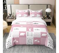 Homemissing Woodland Animal Duvet Cover 100% Cotton Super King Brown Bear Deer Bedding Set for Kids Rustic Comforter Cover Farmhouse Outdoor Theme 3Pcs Patchwork Zipper Closure With 2 Pillowcases