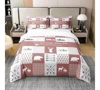 Homemissing Woodland Animal Duvet Cover 100% Cotton Super King Size Boys Girls Brown Bear Deer Bedding Set Breathable Soft Rustic Comforter Cover 3Pcs Patchwork Farmhouse Outdoor Theme Zipper Closure
