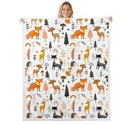 Homemissing Woodland Fox Sherpa Throw Blanket for Couch Forest Deer Mushroom Print Super Soft Cozy Fleece Cute Animals Blanket for Winter, Plush Throw Queen 90x90Inch All Season