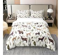 Homemissing Woodland Pattern 100% Cotton Duvet Cover King Size Fox Print 100% Cotton Duvet Cover Western Bear Print Bedding Set Wild Animal Comforter Cover Set for Boys Girls Kids Adults